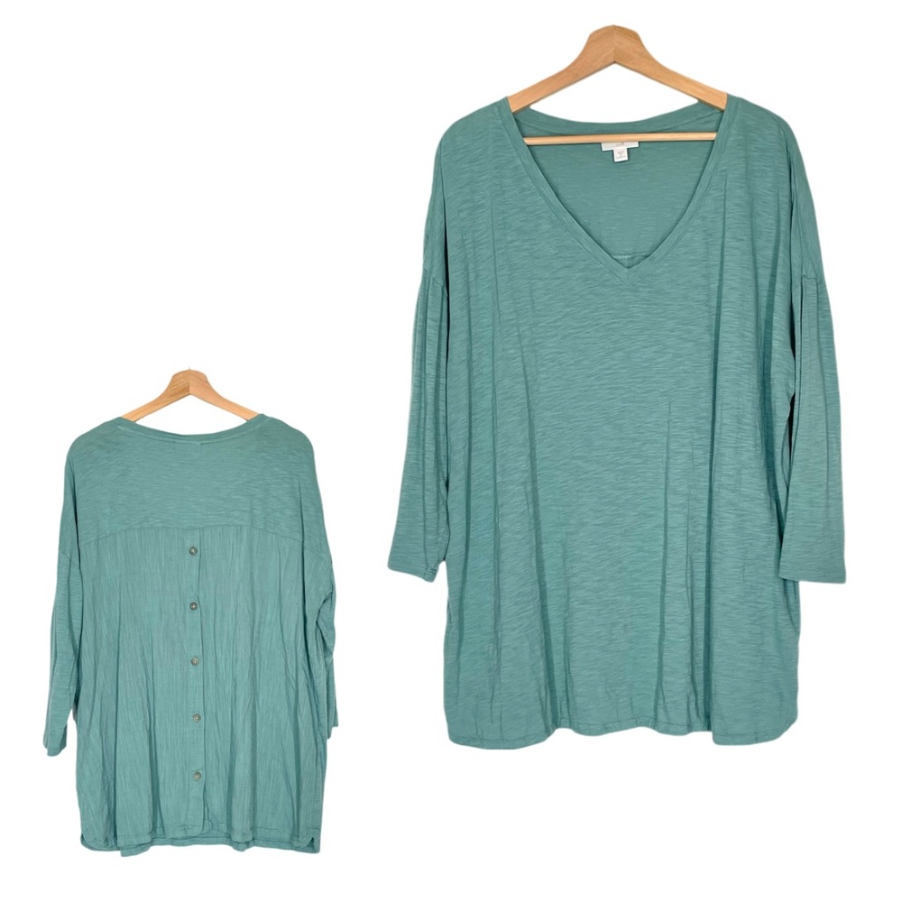 J. Jill 3/4 Sleeve Knit Tunic Top Cotton Tencel Blend In Green Size Women’s 1X